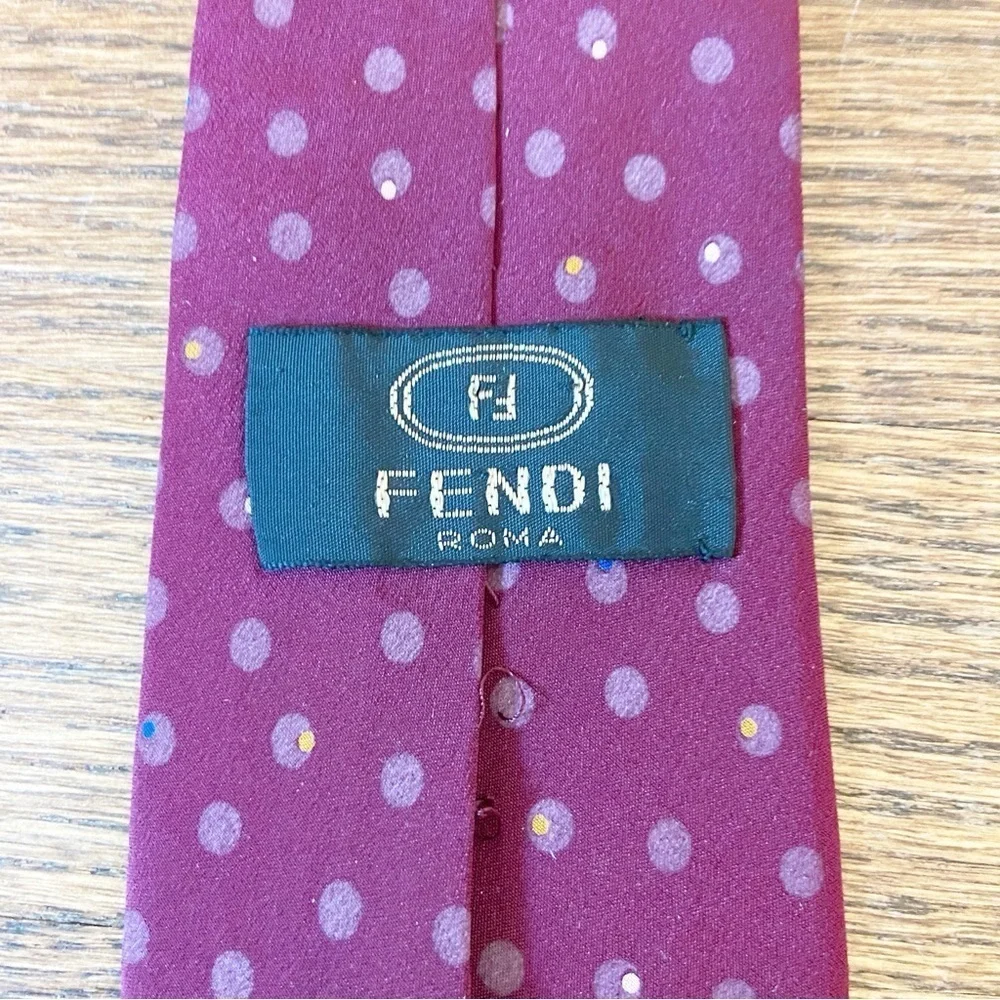 FENDI | 100% Silk Maroon Polka Dotted Tie One Size